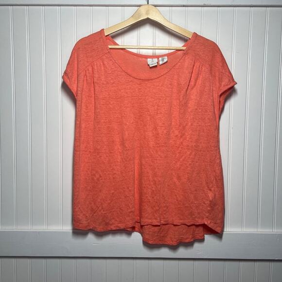 JOIE Shirt Linen Coquette Coastal Short Sleeve Coral XL Preppy Quiet Luxury - Picture 2 of 8